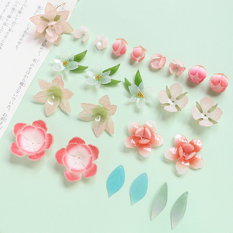 アクセサリーパーツ 花 ピンク 春夏新作 フラワー 樹脂 アクリルパーツ おしゃれ 桃の花 水仙の花 葉っぱ