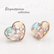 ハートとクリスタルがキラキラ輝く★ハートピアス♪チタンポスト/ピンクゴールドカラー/sl-1323