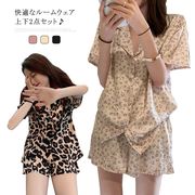 パジャマ セットアップ レディース 半袖 トップス ショートパンツ 夏 サテン ルームウェ