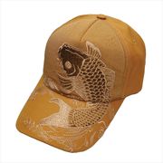 刺繍綿キャップ モノトーン鯉 ブラウン　帽子/和柄/夏/日除け