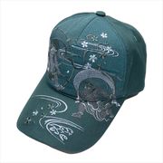 刺繍綿キャップ モノトーン風神雷神 グリーン　帽子/和柄/夏/日除け