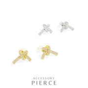 ▼MAGGIO▼【個性的なノットライン】ジルコニアストーン付リボンピアス