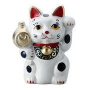 小槌招猫・ブチ　  置物/オブジェ/焼物/縁起物/インテリア/日本製
