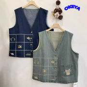 2024年秋新作　レディース服　トップス　ベスト　デニム　刺繍　ファション　韓国風　カジュアル　2色展開