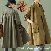 初回送料無料 2024秋冬新作 レディース トレンチ コート  カジュアル ロング 大きめ スタンドカラー カーキ