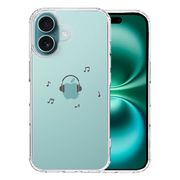iPhone16 側面ソフト 背面ハード ハイブリッド クリア ケース ヘッドフォン ヘッドホン グレー