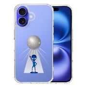 iPhone16 側面ソフト 背面ハード ハイブリッド クリア ケース 宇宙人 ダンシング ミラーボール