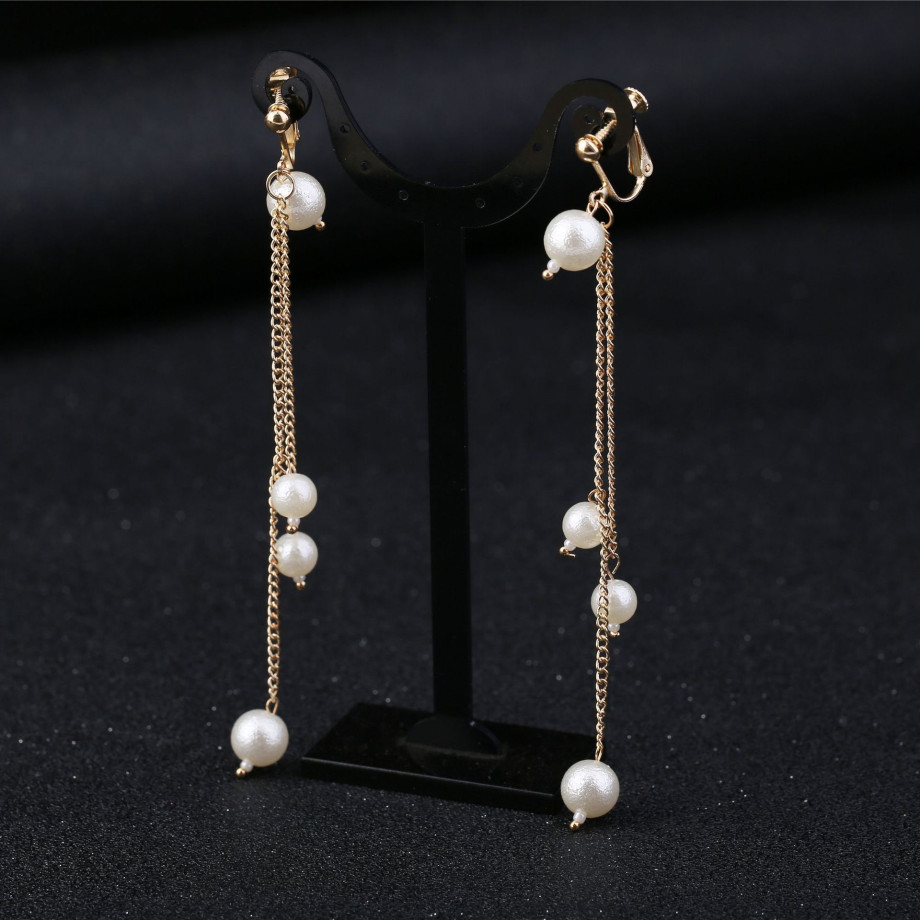 イヤリング ノンホールピアス 揺れる パール 大人 上品 華奢 レディースイヤリング チェーン ロング 女性