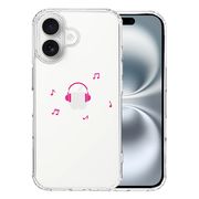 iPhone16 側面ソフト 背面ハード ハイブリッド クリア ケース ヘッドフォン ヘッドホン ピンク