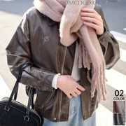 【2024新作商品♪】ロゴ刺繍フェイクレザーブルゾン