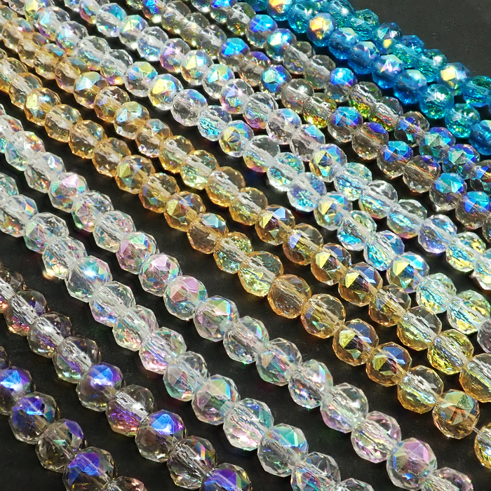 ガラスビーズ【69. ボタンカット(丸) 3.4×4mm 1連】 約34cm オーロラ メッキガラスビーズ 国内発送