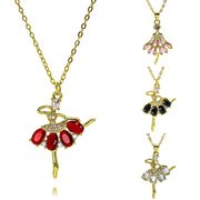 4色　ラインストーン  バレエ少女ネックレス　バレエアクセサリー　バレエネックレス