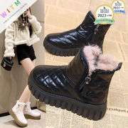2024冬新作 PU スノーブーツ ショートブーツ 裏起毛 疲れない 綿靴 ファッション 防寒 厚底