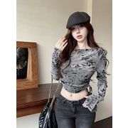 長袖トップス 切り替え スリム 着痩せ シンプル