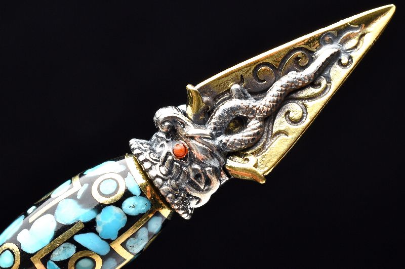 ターコイズ＆赤瑪瑙74x15.5mm九眼天珠金剛杭 チベットペンダント