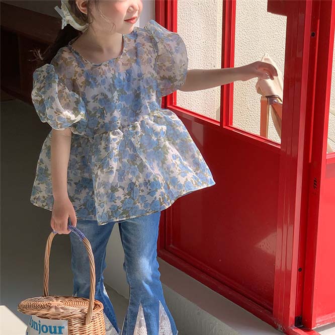 【2023夏】シースルーブラウス＋同色系キャミソール 韓国風子供服 ベビー服 キッズ 女の子　おしゃれ 半袖