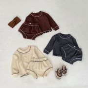 【2024春新作】韓国風子供服 ベビー服 キッズ 無地 長袖 インナーシャツ&短パンツ