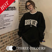 【Women】韓国風レディース服 トップス おしゃれ 純色 パーカー 長袖 英文字付き ゆったり 3色