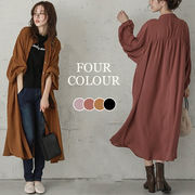 【Women】年新作　着こなし広げる　ロング丈カーディガン　ワンピース　レイヤード　エレガント