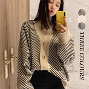 【Women】年新作 韓国風レディース服 トップス カーディガン 気質 エレガント 人気 ストライプ