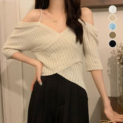 サマーニットオフショルダーニットトップス