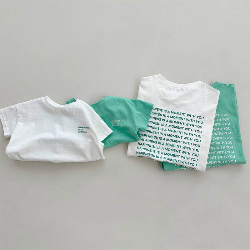 2025春夏 親子コーデ英字プリントラウンドネックＴシャツ