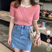 バイカラーリブTシャツ レディース半袖