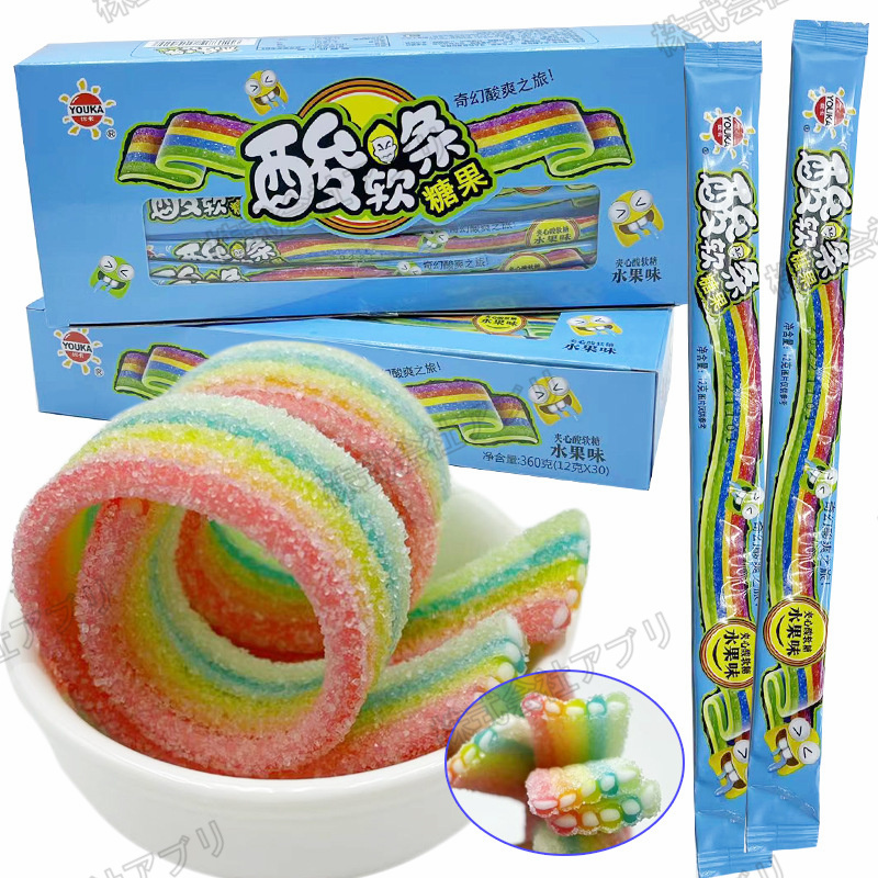 【30本入】グミ レインボー Sour belt サワーベルト 人気お菓子 甘酸っぱい 咀嚼音 ASMR ソフトキャンディ