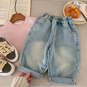 2025春秋子供服 カジュアル系 デニムパンツ ボトムス ジーンズ 男女兼用 キッズ服 ロングパンツ[80~130cm]