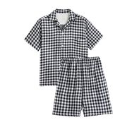 日本式無印風良品綿二重糸パジャマ女性綿半袖パジャマ夏綿半袖ホームウェア(男) 二重糸半袖半ズボンチベ