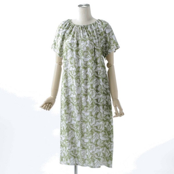 ★新着!★ サマードレス Aライン / green flower 涼しくゆったり ~バリ島より