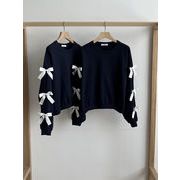 週末に着たい服 自社生産  2025春新作 リボンデザイン ラウンドネック ルーズスウェットシャツ