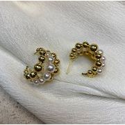 ビーズパールフープピアス/イヤリング ゴールドパール ハレの日 結婚式  母の日 ホワイトデー 可愛い