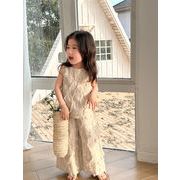 特価  韓国風子供服 ベビー服 女の子  袖なしトップス+ワイドパンツ2点セット 90-140cm
