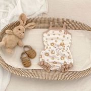 ★BaBy★　66~100cm　ベビーロンパース　フラワー柄ルキャミソール＋フリルパンツ　韓国ベビー服