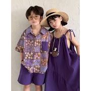 2025夏新作 子供服 兄弟姉妹コーデ  半袖シャツとショートパンツのセット&ワンピース 90-150cm