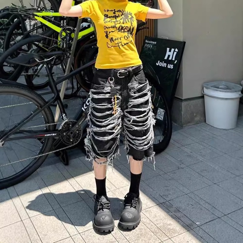 パンツ ボトムス デニム ジーンズ ジーパン 7分丈 ダメージ加工 レディース