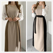 ワンピース ラウンドネック 2025年秋冬新作 ロング丈ワンピース 着痩せ aライン