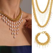 サージカルステンレスパールネックレス　アクセサリー　金属アレルギー対応　18kコーティング