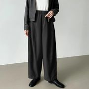 TSHEKミニマル カジュアルパンツ ドレープ感 ルーズ 無地 着回し可 ワイドレッグ ロングパンツ