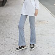 TSHEKカジュアル フレアデザイン リブ編み スリット 春夏 ミニマル ゆったり ロングパンツ