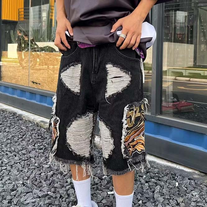 ビンテージ風 ダメージデニムショーツ メンズ ハーフパンツ 2024春新作 メンズ服 男女兼用 ビンテージ風 デニムパンツ