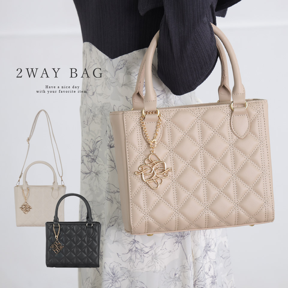 ガル 2WAY ショルダー トート キルト 高見え チャーム ミニ