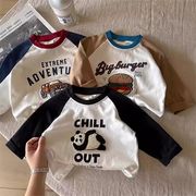 2025年春秋新作 アップリケ付き子供用Tシャツ 男の子用 長袖 綿素材 カラバリ豊富なベースシャツ