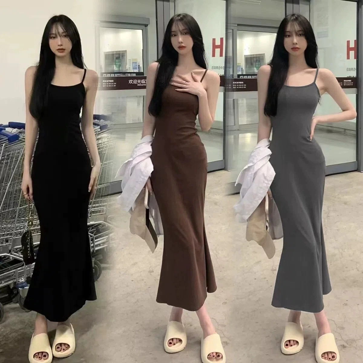 2025春夏レディース服 優雅 着痩せ ロングワンピース 気質 キャミワンピース 4色展開[S~2XL]