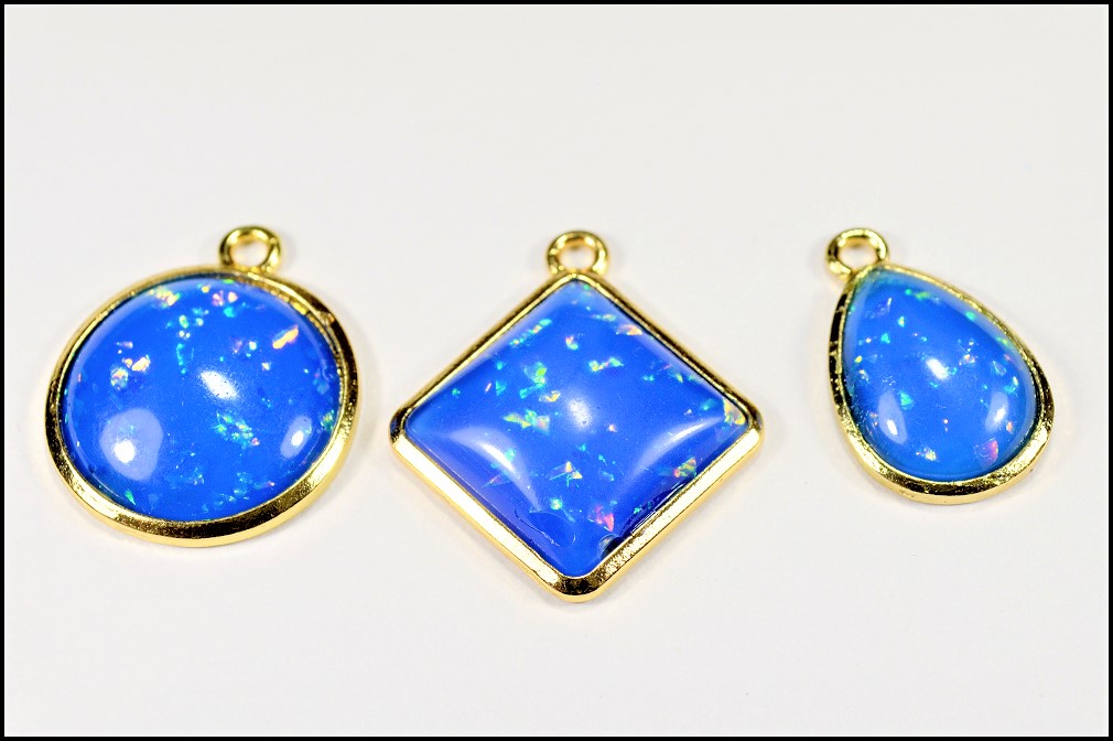 夏アクセサリー/台座付きオパール調デコパーツ/銀箔入り加工/最安値＆営業日当日出荷