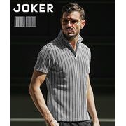 【2025年春の新作】オルタネートストライプ柄 イタリアンカラー 襟ワイヤー入り 半袖 ポロシャツ／Joker