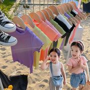 キャンディカラー 韓国風 女児 ノースリーブ フリル付きTシャツ 夏の定番トップス