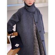 韓国子供服 女の子用 中ロングコート 無地 高級感のある冬物コート