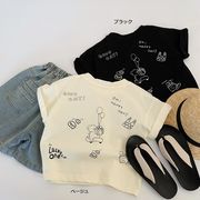 全2色[80-130cm] 女の子男の子 プリント 半袖Tシャツ 韓国風 トップス  カットソー 春夏 キッズ 子供服